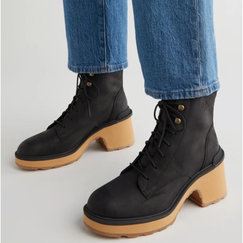 Sorel Hi-Line Heel Lace Up Boots Waterproof Suede Black Tawny Buff Sz 7.5 $210
